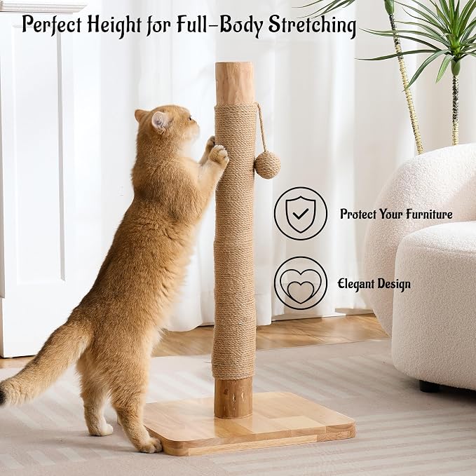 29" Tall Cat Scratching Post for Indoor Cats Adults, Extra-Stable & Natural - Image 3