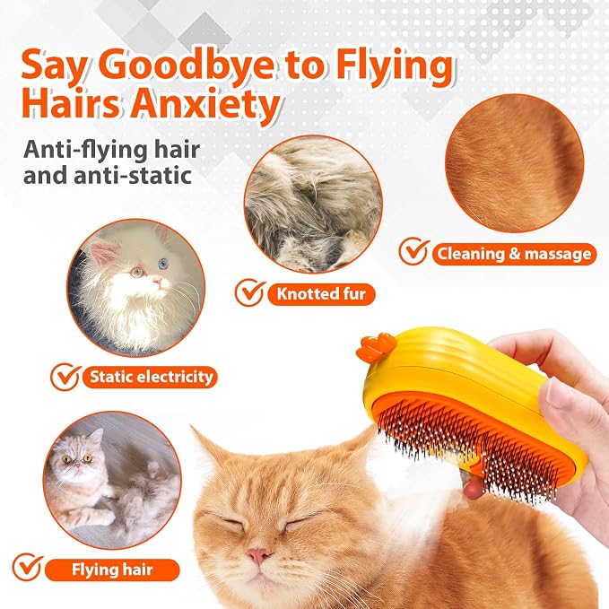 Cat Steam Brush with Release Button, 3 in 1 Rechargeable Pet Spray Water Comb - Image 2