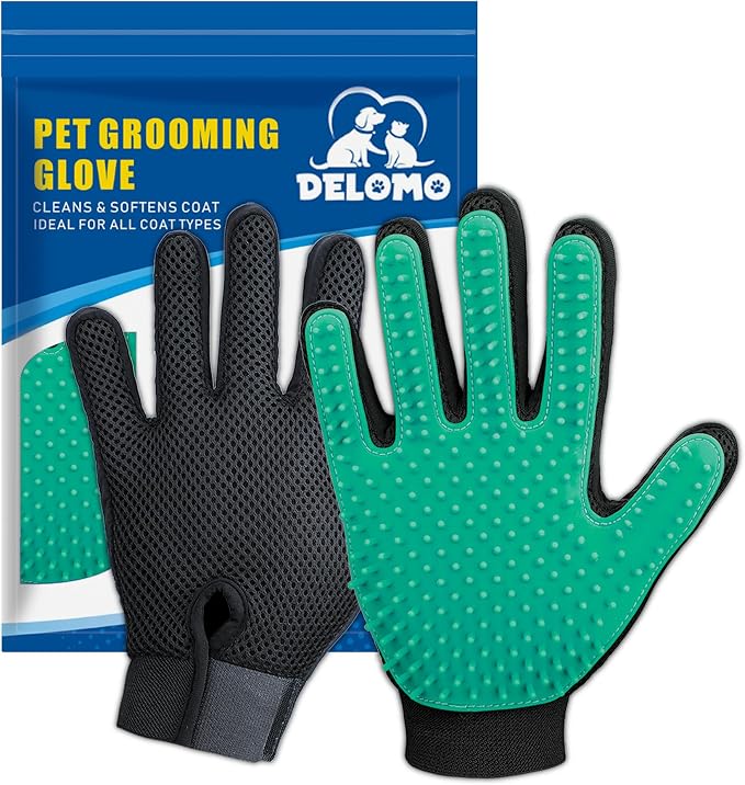 DELOMO Pet Hair Remover Gloves, 255 Tips, Deshedding Glove by DELOMO