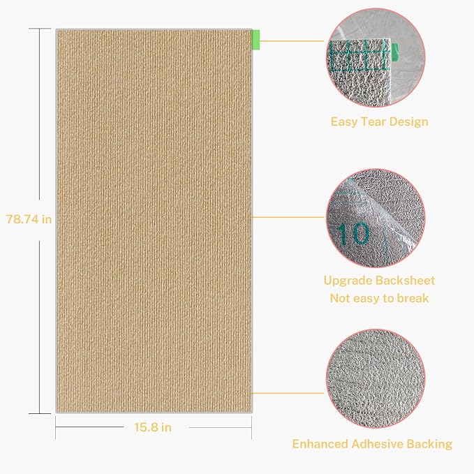 Cat Scratch Furniture Protector, 78.7x15.8inch Adhesive Cat Scratch Pad - Image 2