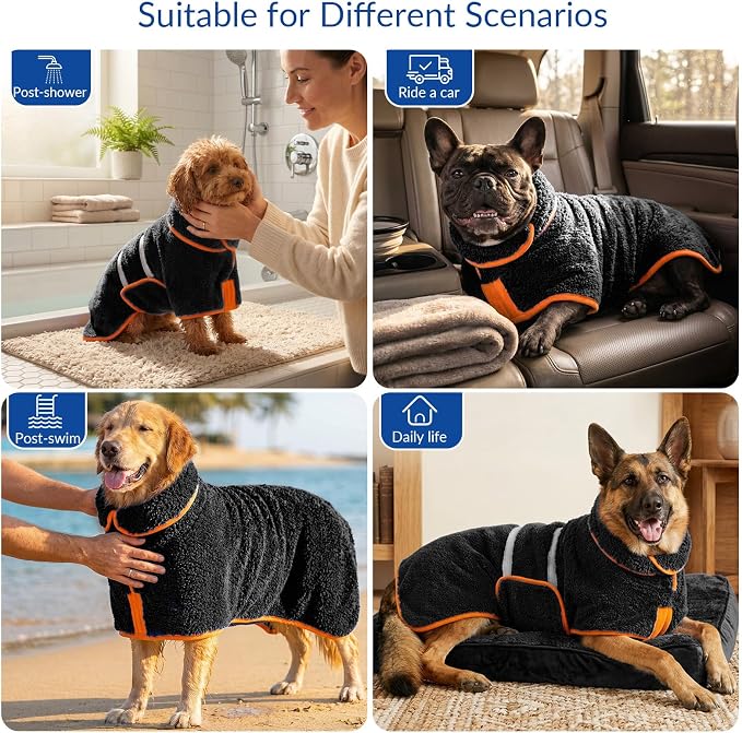 Bienbee Dog Bathrobe, Super Absorbent for Small to Large Dogs, Black L - Image 7