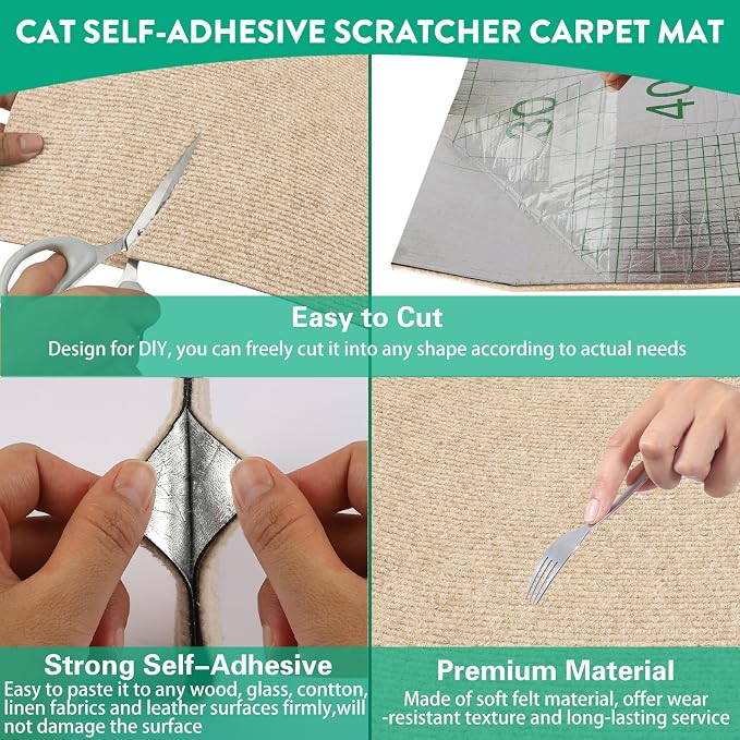 Trimmable Cat Scratcher Mat, 39.4"x15.8" Self-Adhesive Cat Scratching Carpet - Image 3