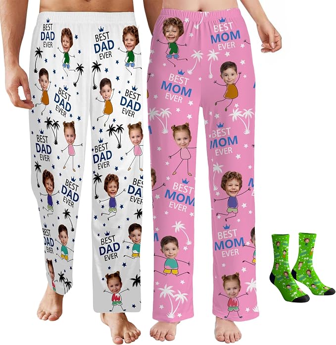Custom Pajama Pants for Women Men, Personalized 67 Name Photo PJ Family Six by Artsadd