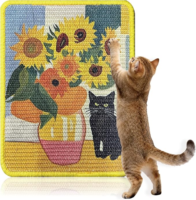 3-in-1 Sisal Cat Scratcher Mat 15x12 Inch – Art Cat Wall Scratcher by Soubeoii