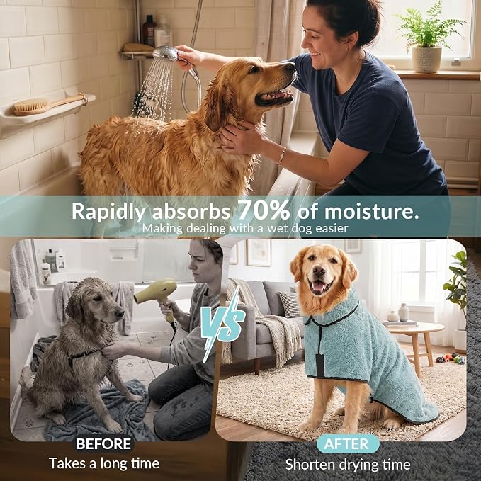 Dog Bathrobe, Super Absorbent for Small to Large Dogs, Light Green 2XL - Image 3