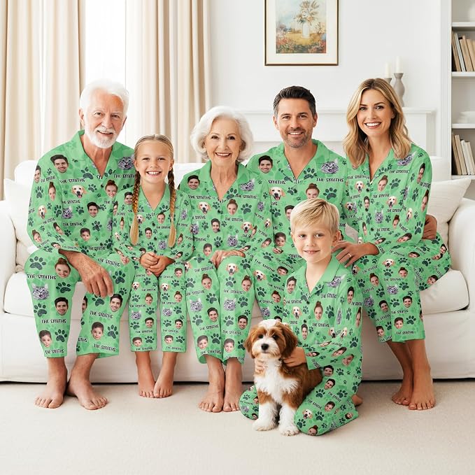Artsadd Custom Pajamas for Women Men Family, Personalized Face Pjs Pajama Pants - Image 2