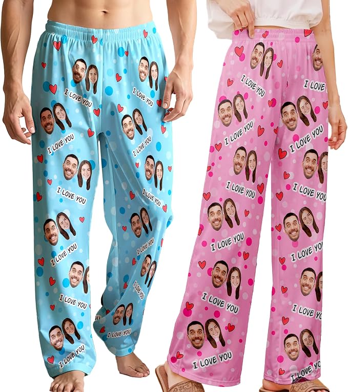 Custom Pajama Pants for Women Men, Personalized 67 Name Photo PJ Family Six by Artsadd