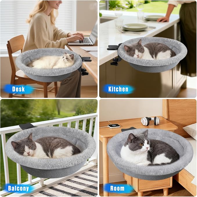 IPOW Heavy Duty Steel Frame 180° Rotating Cat Desk Bed Semi-Circular Cat Bed - Image 6