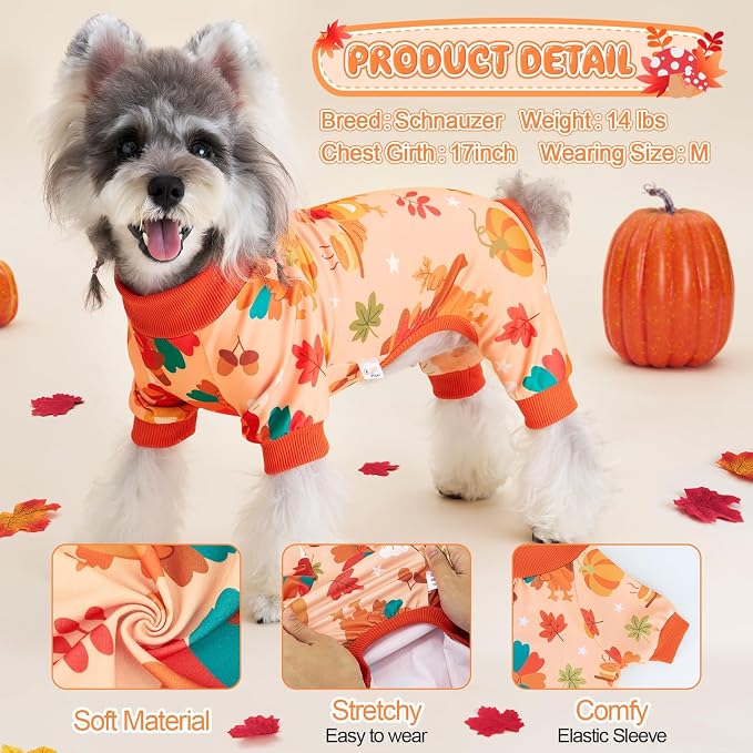 XPUDAC 4 Pack Thanksgiving Turkey Dog Pajamas Soft Strechy Puppy Onesies Funny - Image 2