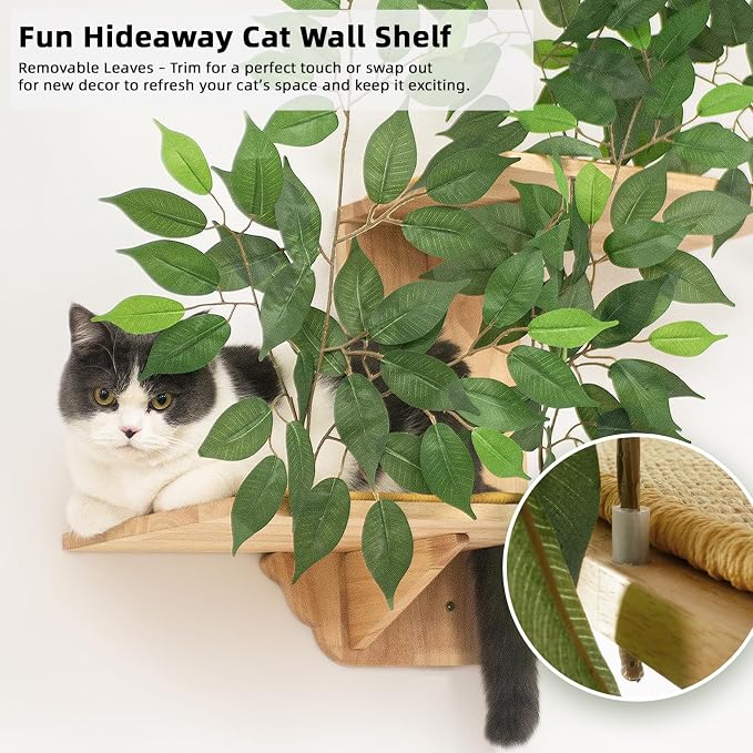 Meowoou Cat Wall Shelves with Leaves, 2 Platform Cat Wall Furniture, Cat Tree - Image 2