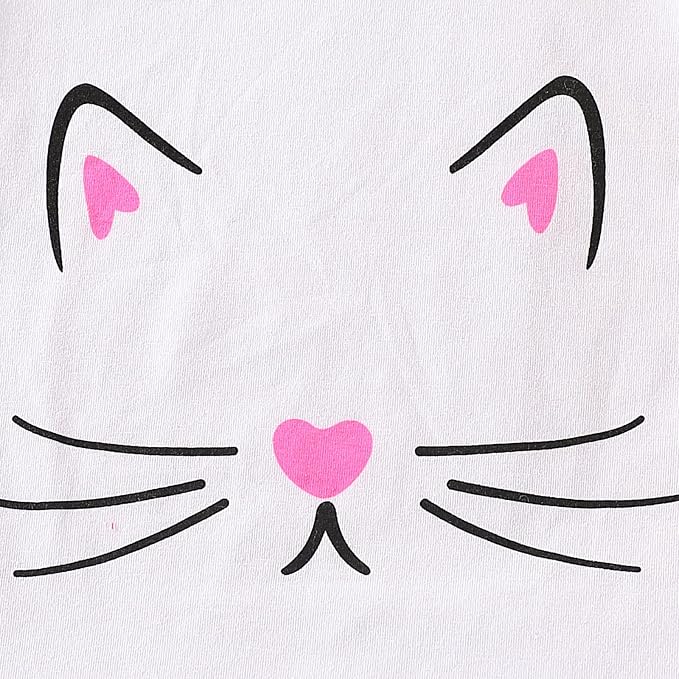 4-8T Toddler Girl Clothes Cat face print Short Sleeve Top+Pants Outfits Girl - Image 3