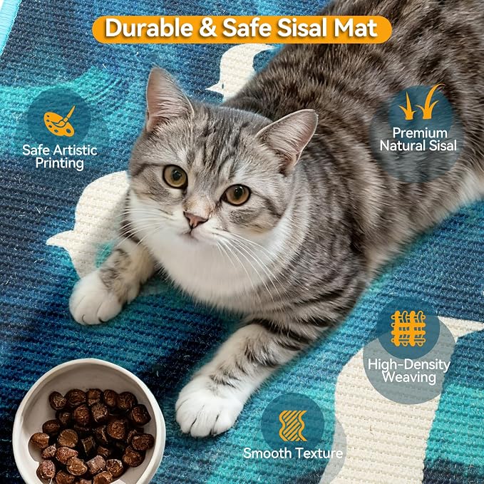 3-in-1 Sisal Cat Scratcher Mat 23.6x15.7'' Protects Carpet Couch & Furniture - Image 4