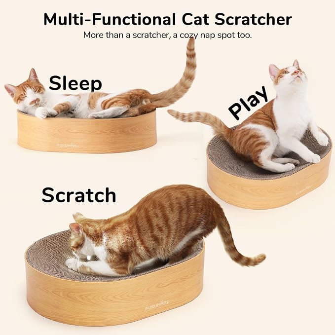 FUKUMARU Cat Scratcher Cardboard Lounge Bed, 2-in-1 Cat Scratch Pad, Oval Cats - Image 2