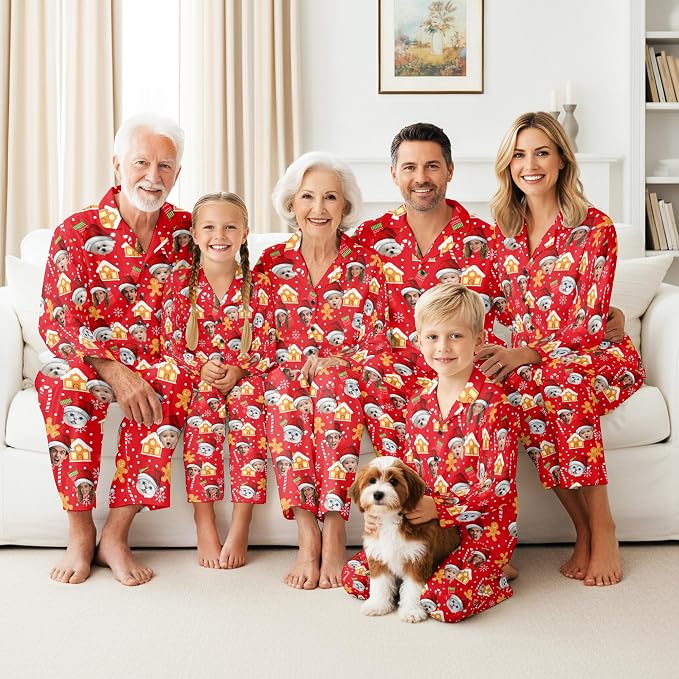 Artsadd Custom Pajamas for Women Men Family, Personalized Face Pjs Pajama Pants - Image 2