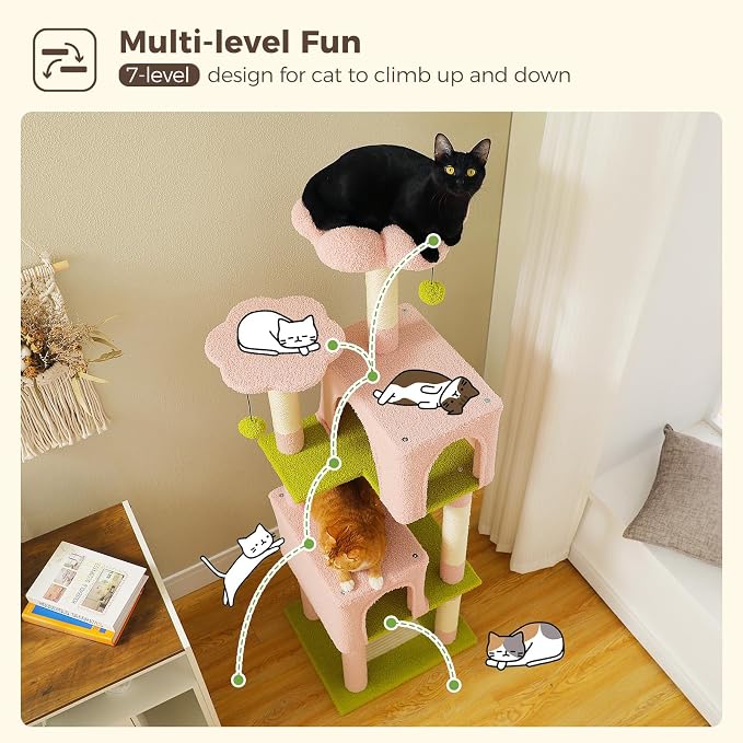Flower Cat Tree, 62-Inch Large Cat Tower - Image 4