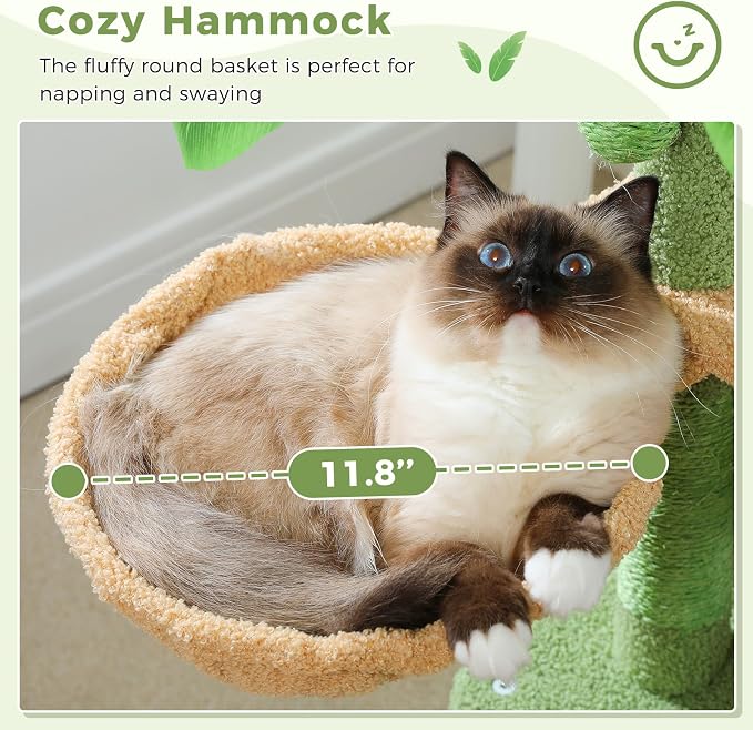 Green Cat Tree for Indoor Cats, Scratching Posts, Dual Condos and Cozy Hammocks - Image 6