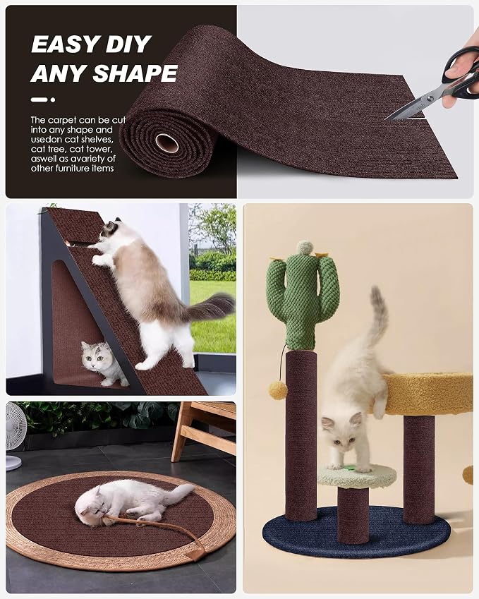 78.7"x15.8" Cat Scratch Mat, Trimmable Self-Adhesive Carpet, DIY Climb Cat - Image 4