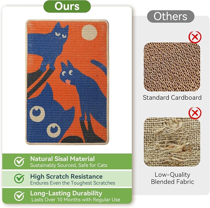 3-in-1 Sisal Cat Scratcher Mat 23.6x15.7'' Protects Carpet Couch & Furniture - Image 5