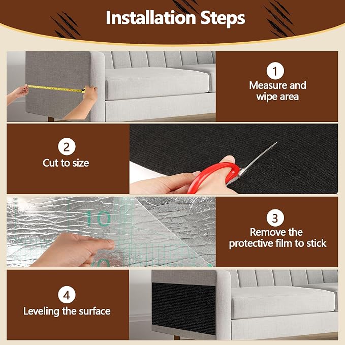 Cat Scratch Furniture Protector, 78.7"x15.8" Self Adhesive Cat Scratch Mat Pad - Image 5