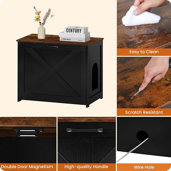 Dwanton Cat Litter Box Furniture Hidden, Cat Litter Box Enclosure, Reversible - Image 6