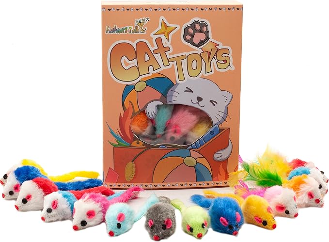 Fashion's Talk 48-Count Assorted Mice Cat Toys Furry Rattle Mouse Kitten Toy - Image 2