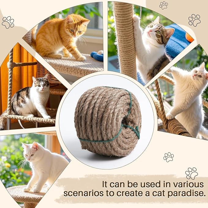 Sisal Rope for Cat Scratcher 1/4" 50 Ft Cat Tree Twine for Repairing Cat - Image 3