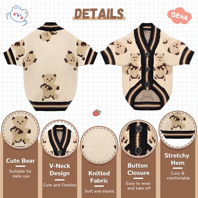 Small Dog Sweaters Cute Bear Dog Cardigans Clothes - Image 4
