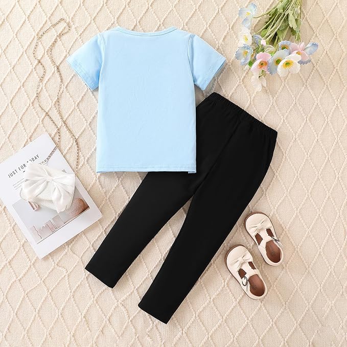 4-8T Toddler Girl Clothes Cat face print Short Sleeve Top+Pants Outfits Girl - Image 7