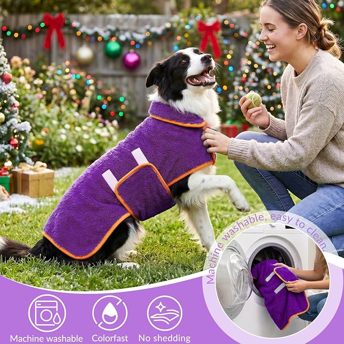 Bienbee Dog Bathrobe, Super Absorbent for Small to Large Dogs, Purple M - Image 5