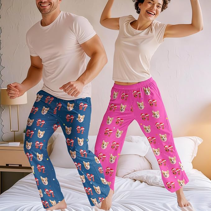 Custom Pajama Pants for Women Men, Personalized 67 Name Photo PJ Family Six - Image 3