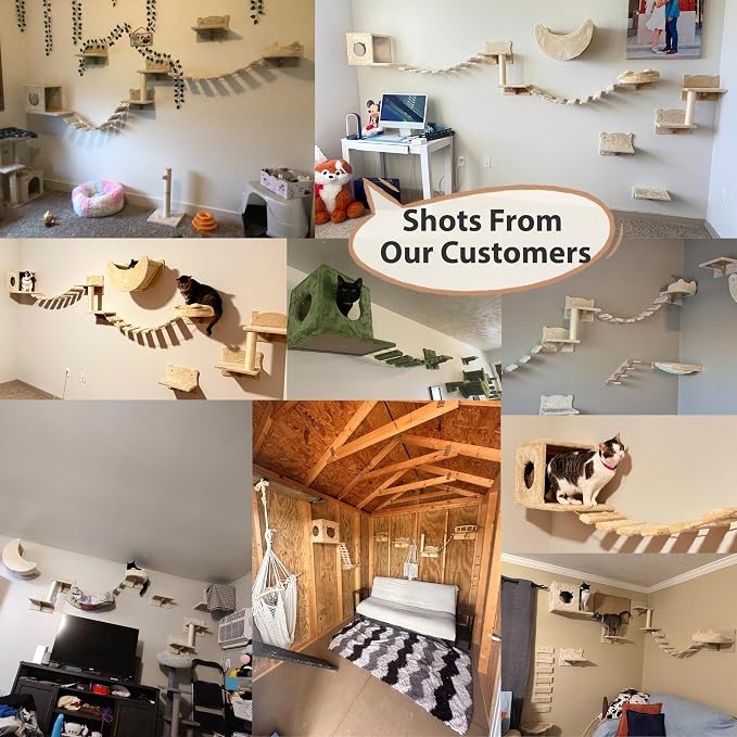Cat Wall Shelves, Wall Mounted Pet Shelf Furniture w/Plush Fabric, Cats - Image 9