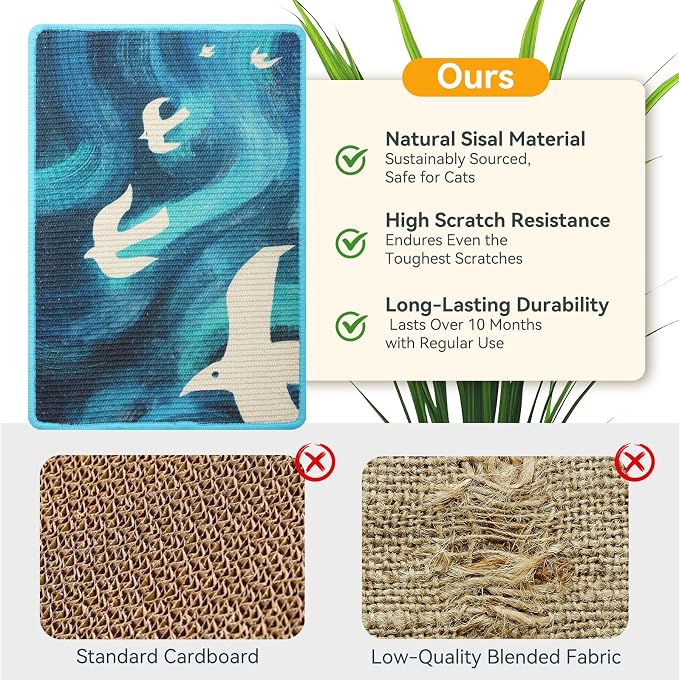 3-in-1 Sisal Cat Scratcher Mat 23.6x15.7'' Protects Carpet Couch & Furniture - Image 5