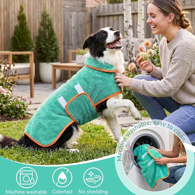Dog Bathrobe, Super Absorbent for Small to Large Dogs, Lake Green XL - Image 5