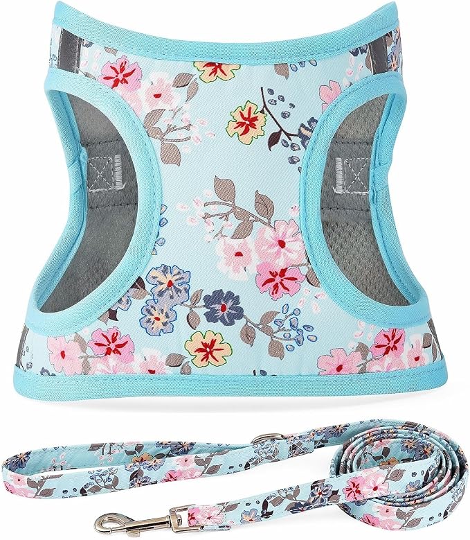 Moonpet Step in Dog Harness Leash Set- All Weather Reflective No-Pull Floral by MOONPET