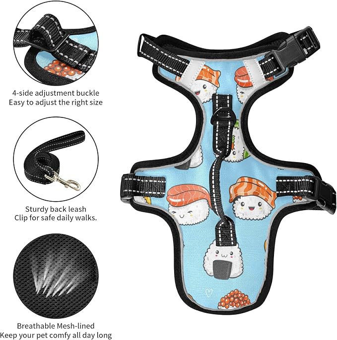 Kawaii Sushi Dog/Cat Harness, Reflective No-Pull Pet Harness - Image 6