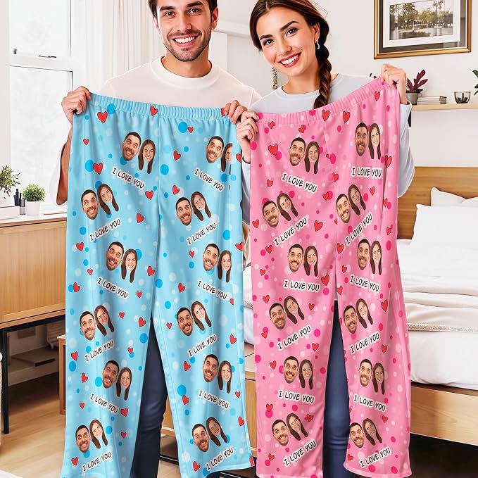 Custom Pajama Pants for Women Men, Personalized 67 Name Photo PJ Family Six - Image 2
