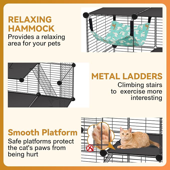 Cat Cage, 3-Tier DIY Catio Cat Enclosures, Detachable Metal Wire Kennel Cats - Image 4