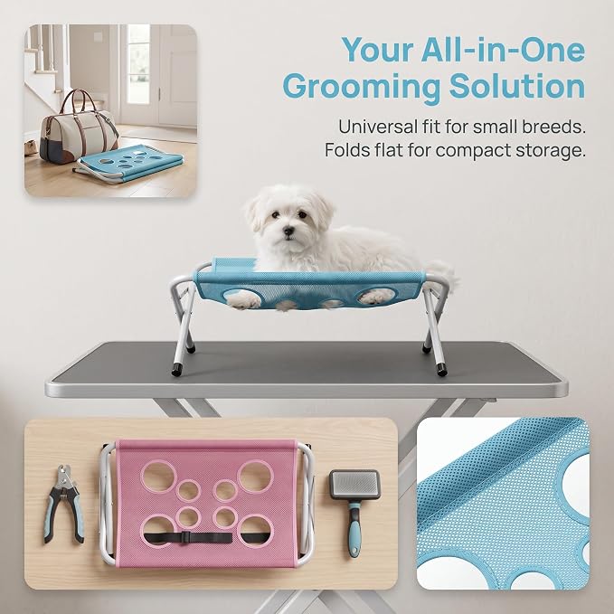 Grooming Pet Grooming Mesh Bath Stand Foldable Metal Frame with Quick Surface and Strap Suitable for pet Washing Maintenance Travel Grooming, Blue - Image 7