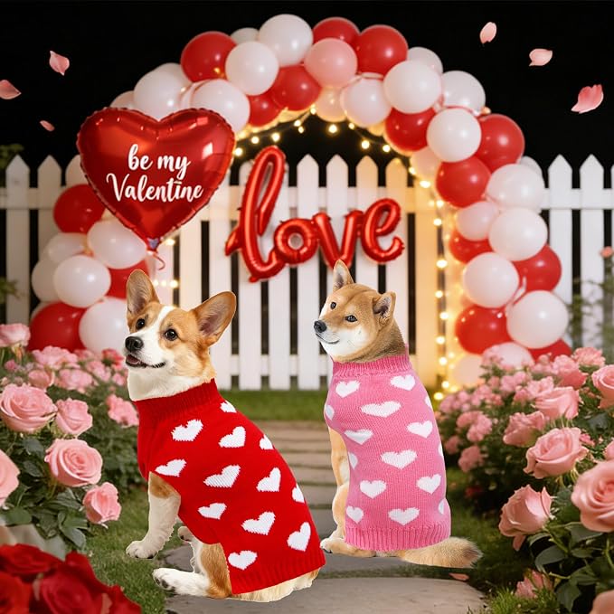 2 Pack Valentines Dog Sweater, Knit Pet Small Dog Sweater Holiday Valentine’s - Image 2