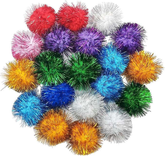 40 Pcs 2 Inch Assorted Color Flash Ball Cat's Favorite Toy Ball Tinsel Pom Poms by BallHull