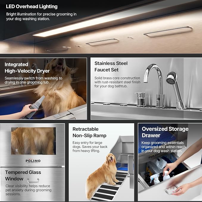 Dog Washing Station with Pet Dryer, 304 Stainless Steel Pet Wash Sink - Image 3
