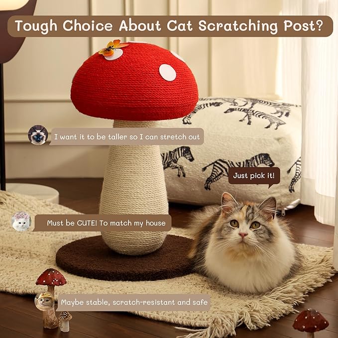 Cat Scratching Post Full Sisal Wrap Cat Tree Cute Mushroom Cat Tower Scratcher - Image 2