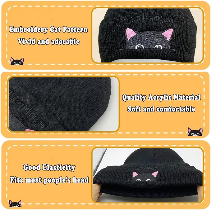 Women’s Cat Beanie, Cute Animal Knitted Hats Cat Lovers Gifts, Funny Christmas - Image 3