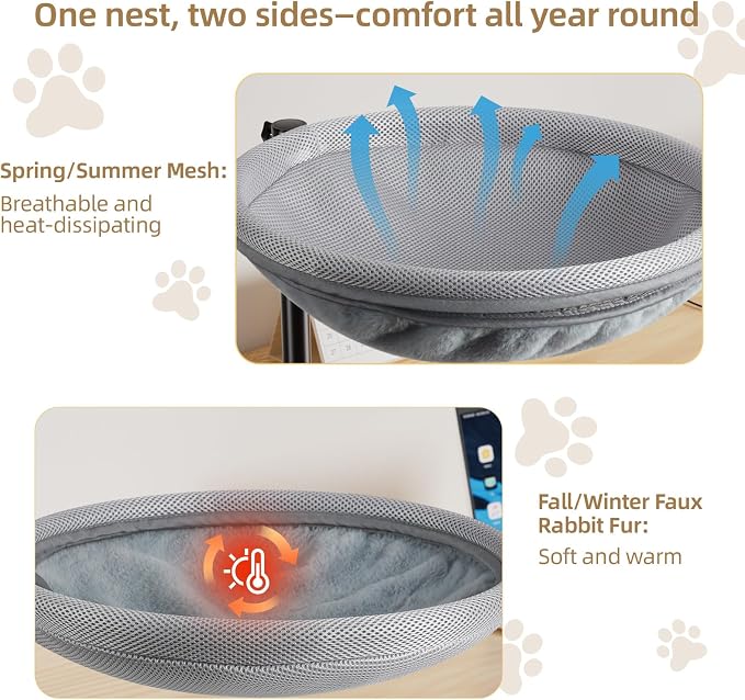 Cat Desk Bed, 360° Rotating Height-Adjustable Cat Hammock Desk, Home Office Pet - Image 3