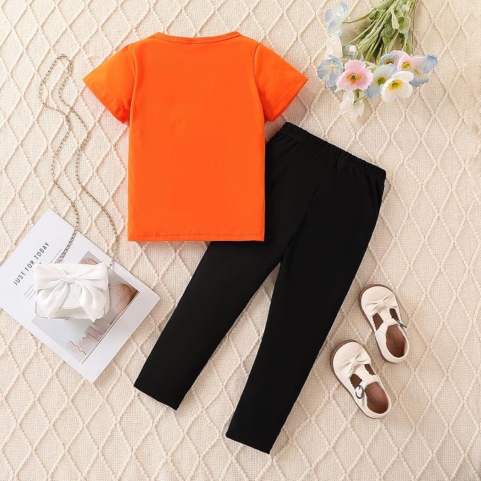 4-8T Toddler Girl Clothes Cat face print Short Sleeve Top+Pants Outfits Girl - Image 7