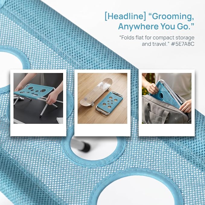 Grooming Pet Grooming Mesh Bath Stand Foldable Metal Frame with Quick Surface and Strap Suitable for pet Washing Maintenance Travel Grooming, Blue - Image 3