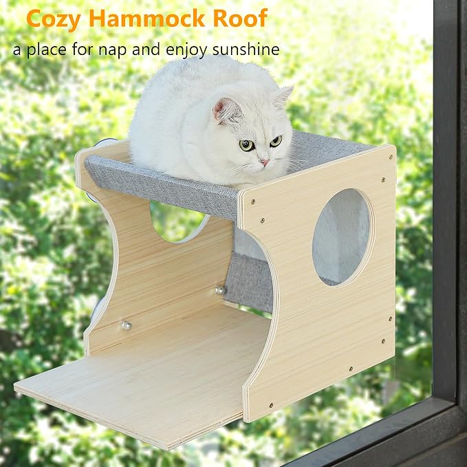 Window Cat Perch Shelves for Inside, Sturdy Wood Climbing Seat Mounted - Image 4