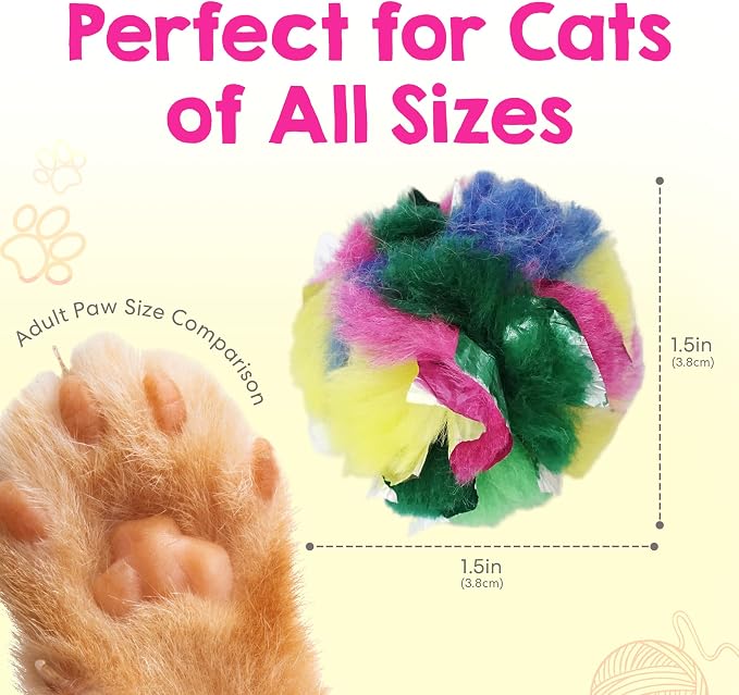 Cat Crinkle Balls 1.5 Inch | 12 Pack | Soft Lightweight Indoor Cat Toys - Image 5