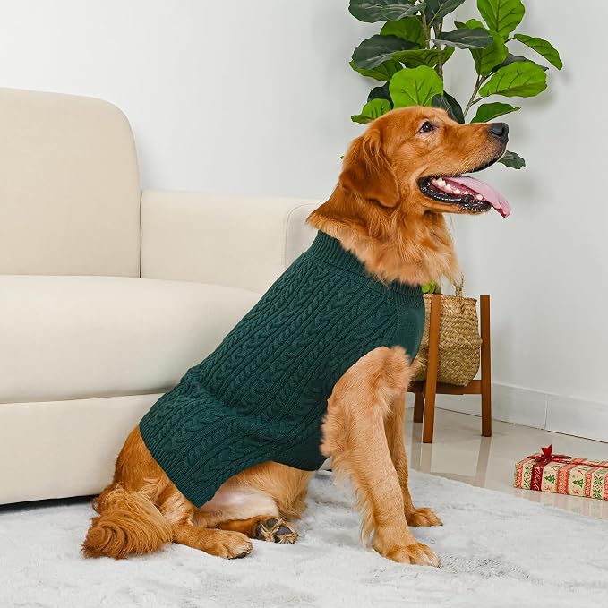 2 Pack Dog Sweaters for Large Dogs Winter Turtleneck Pullover Cable Knit Fleece - Image 5
