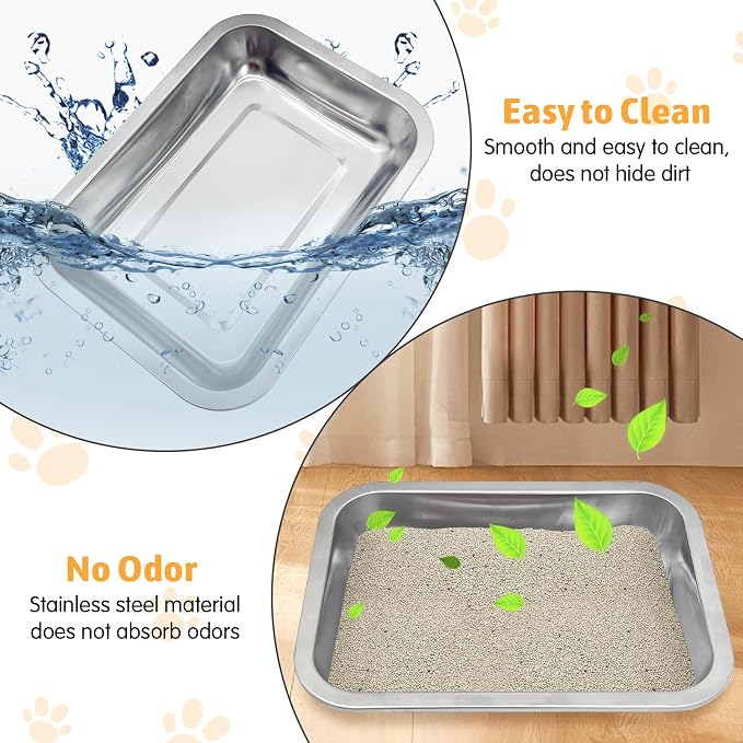 Fhiny 4Pack Stainless Steel Kitten Litter Box, Small Size Low Entry Metal Cat - Image 6